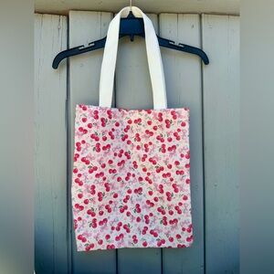 Cherries and Bows Print Canvas Tote